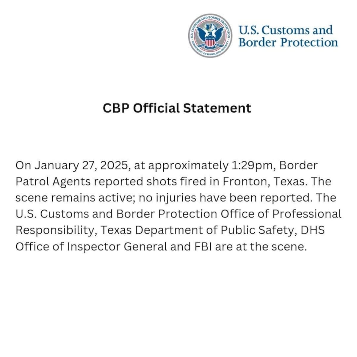 Reporte de disparos contra patrulla fronteriza de EU. | Crédito: X @USBPChiefRGV