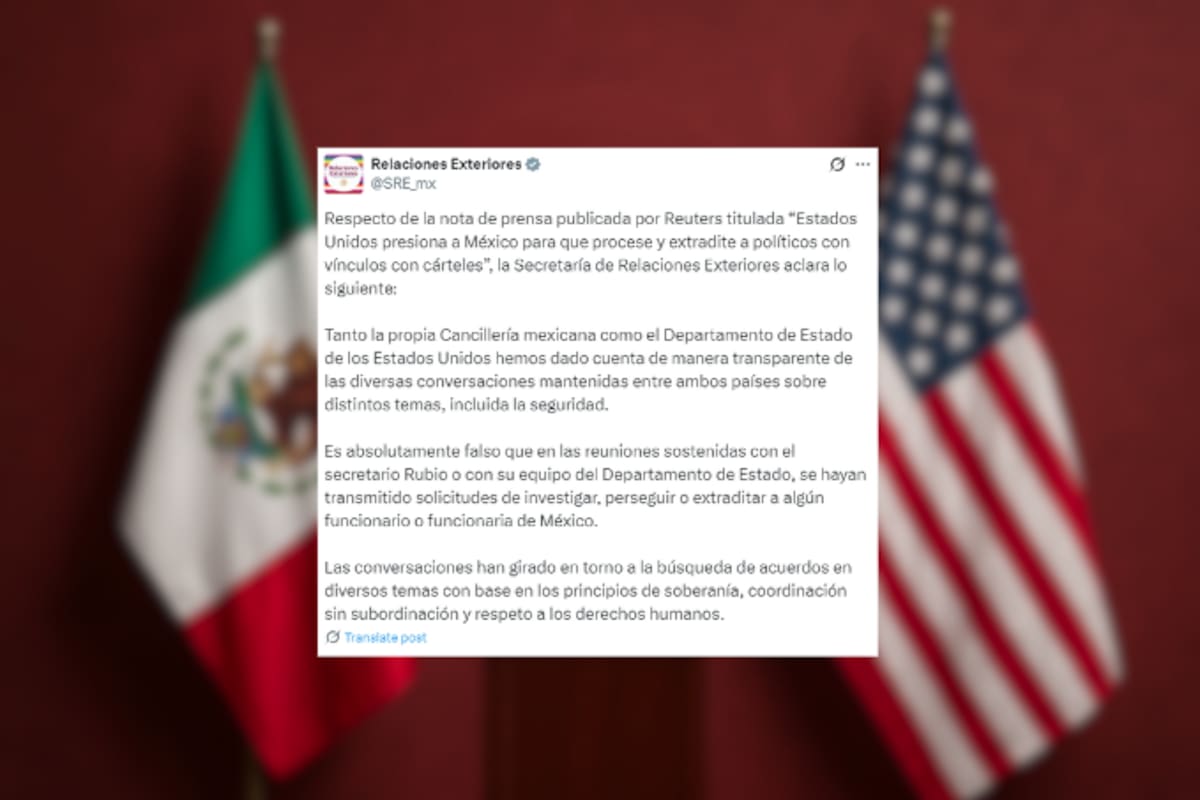 Secretaría de Relaciones Exteriores de México niega que Estados Unidos exija cazar a políticos ligados al narco