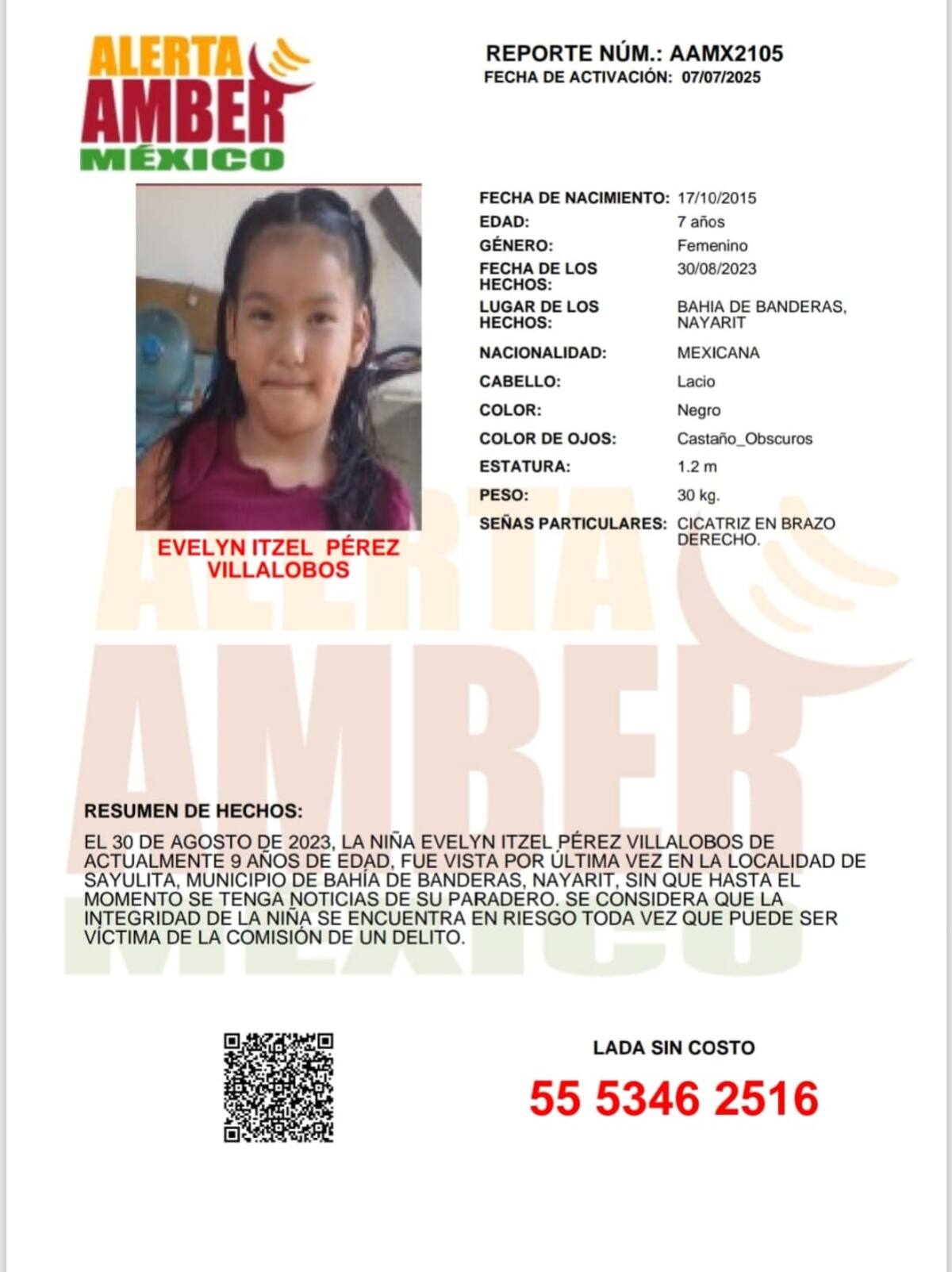 Evelyn Itzel Pérez Villalobos fue vista por última vez el 30 de agosto del 2023.