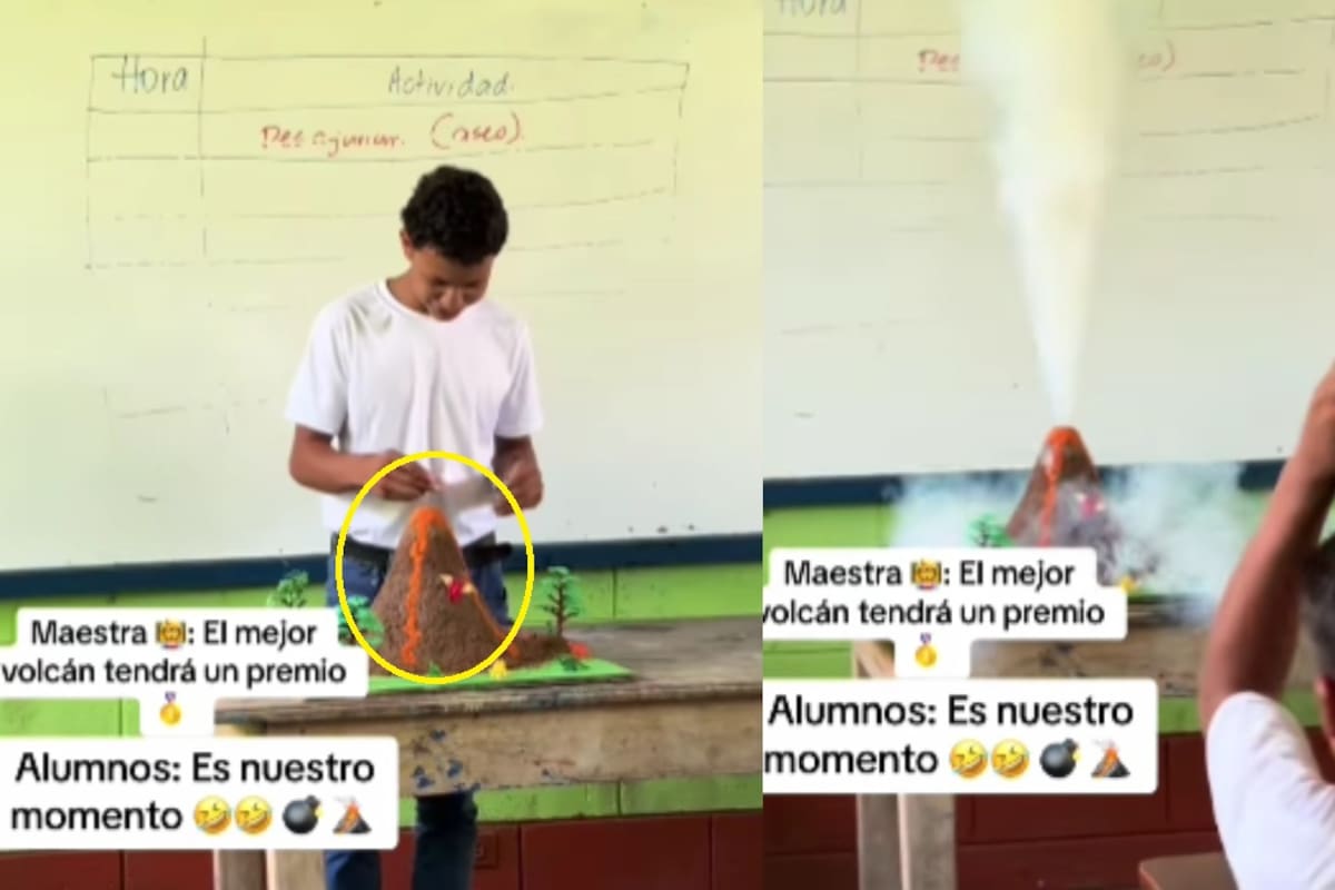 Joven se vuelve viral por crear volcán para proyecto escolar que realmente explotó