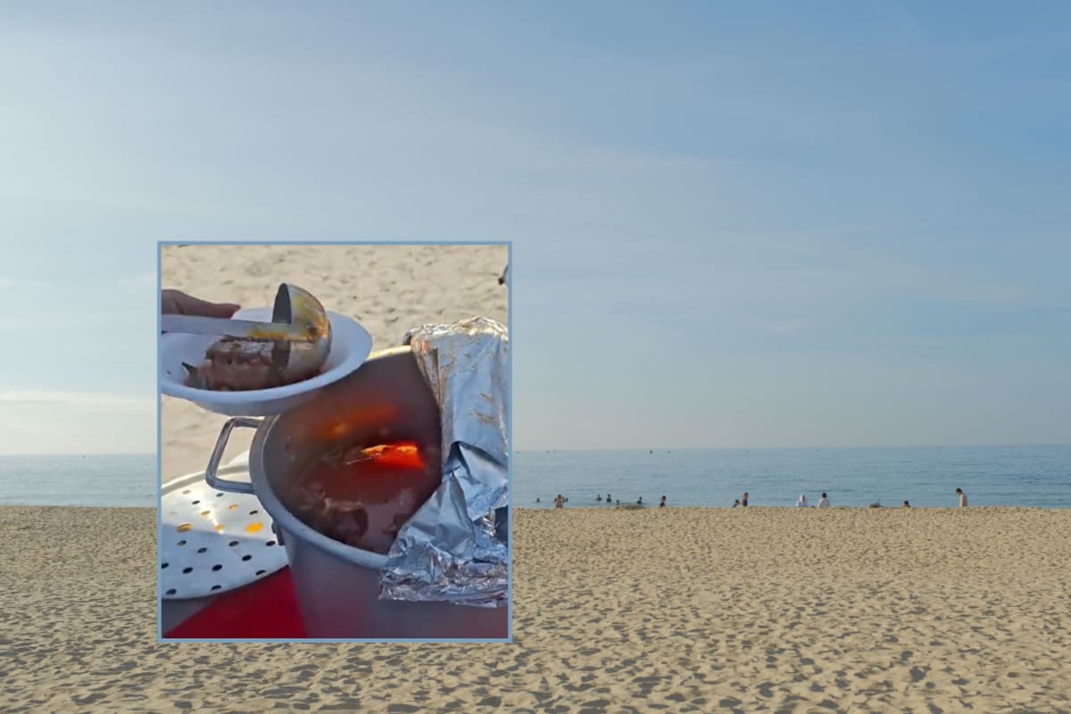 ¿Quién dijo que el pozole no es para la playa? Familia sorprende al llevarse su propia olla
