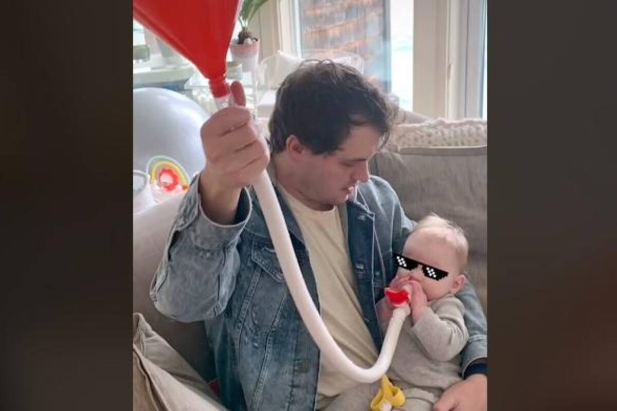TIKTOK: Hombre crea ingenioso aparato para que su hija pueda beber leche