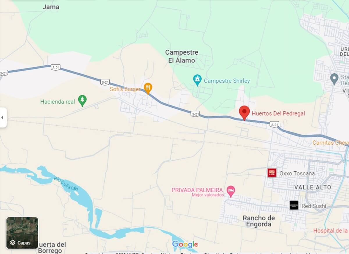 Captura de Google Maps de Huertos del Pedregal, donde 'El Mayo' Zambada, dice haber sido secuestrado y que asesinaron a Héctor Cuen.