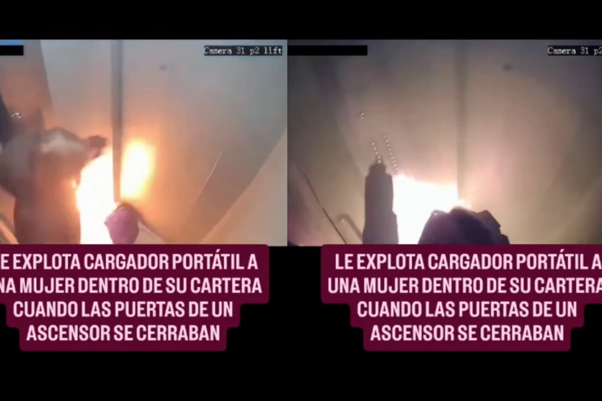Imágenes de terror: A mujer le explota el cargador justo cuando las puertas del ascensor se cerraban