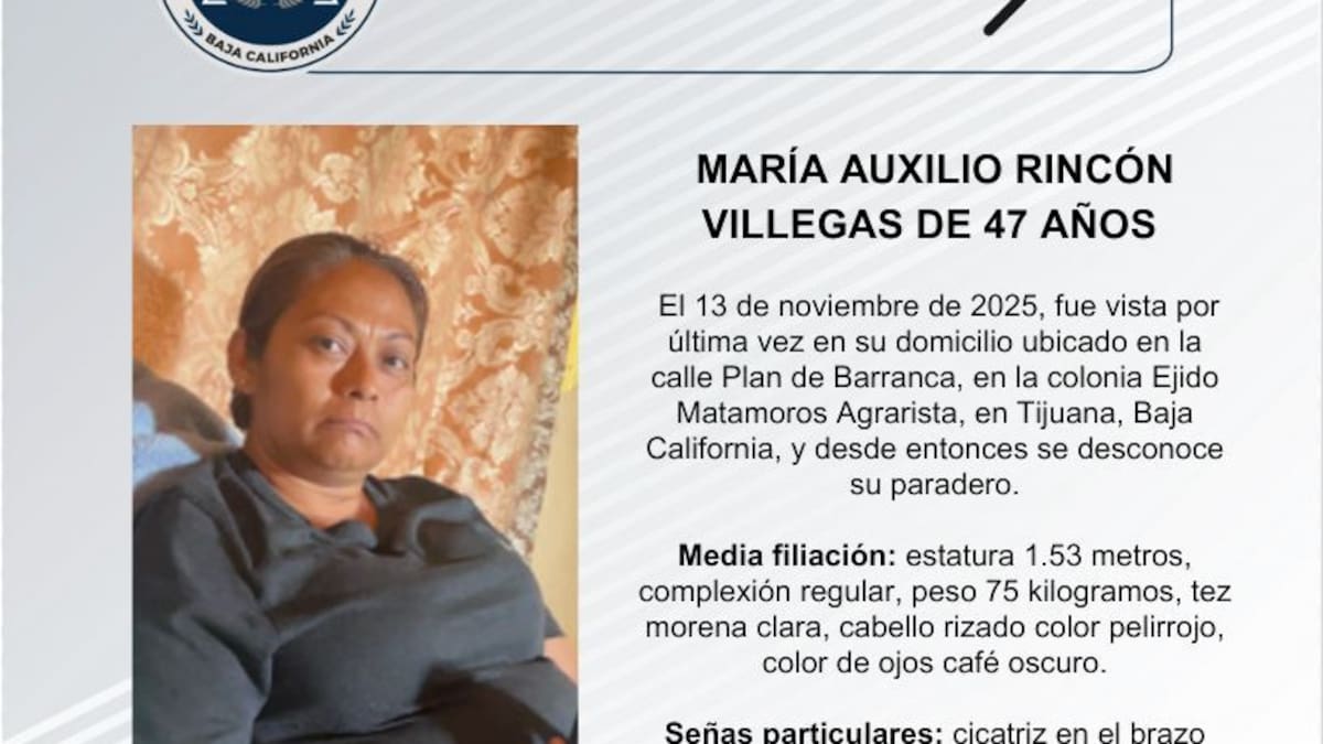 Se busca a María Auxilio Rincón Villegas de 47 años
