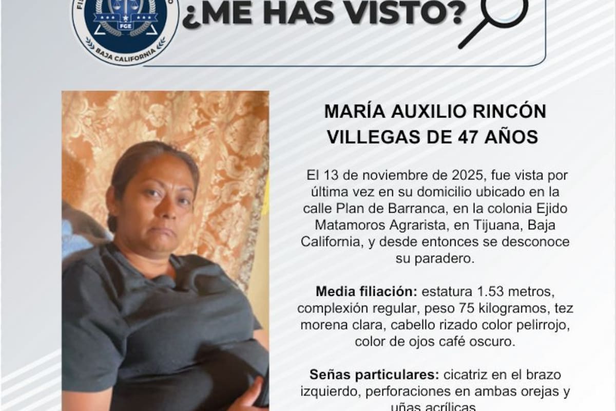 Se busca a María Auxilio Rincón Villegas de 47 años