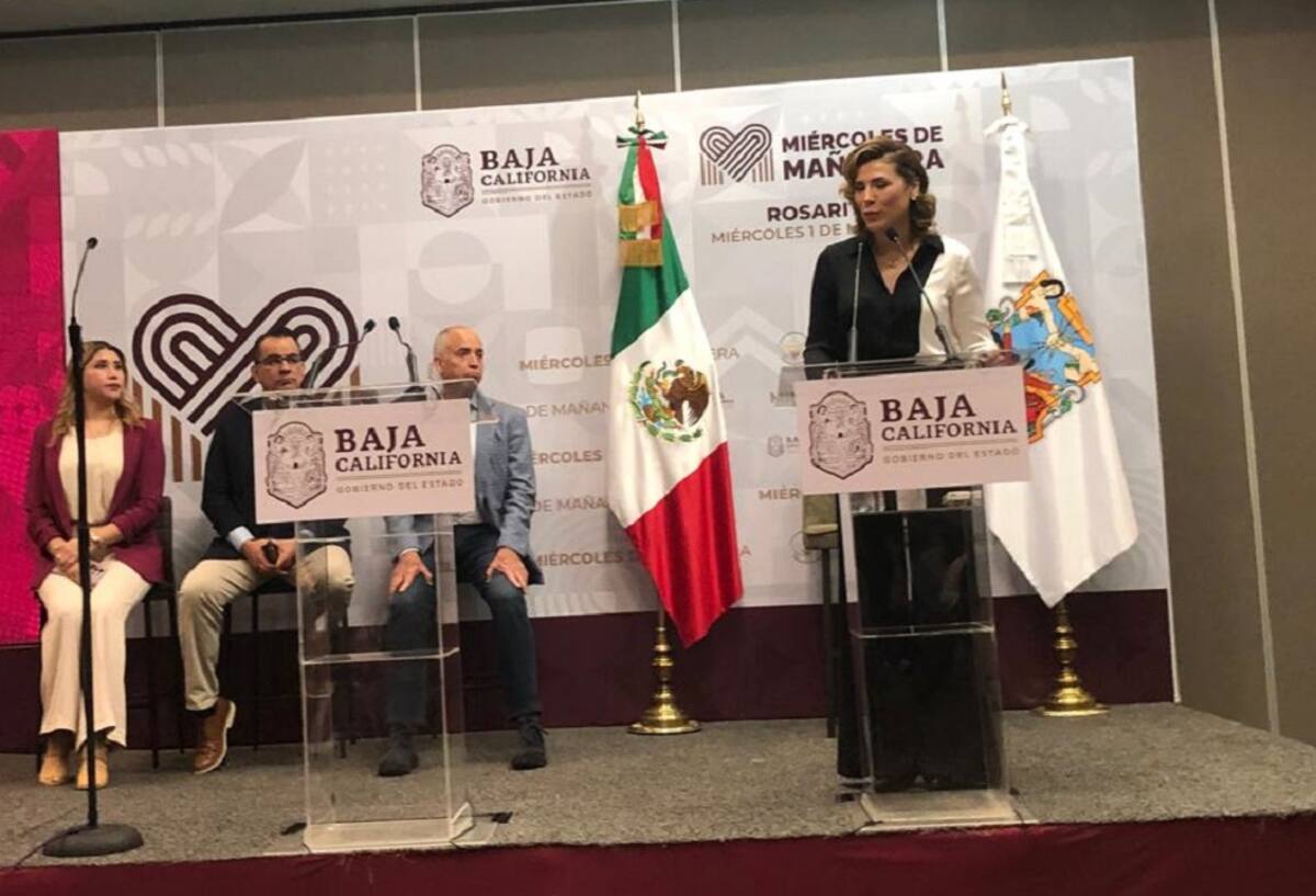 La gobernadora del Estado, Marina del Pilar Ávila Olmeda, durante la conferencia mañanera.