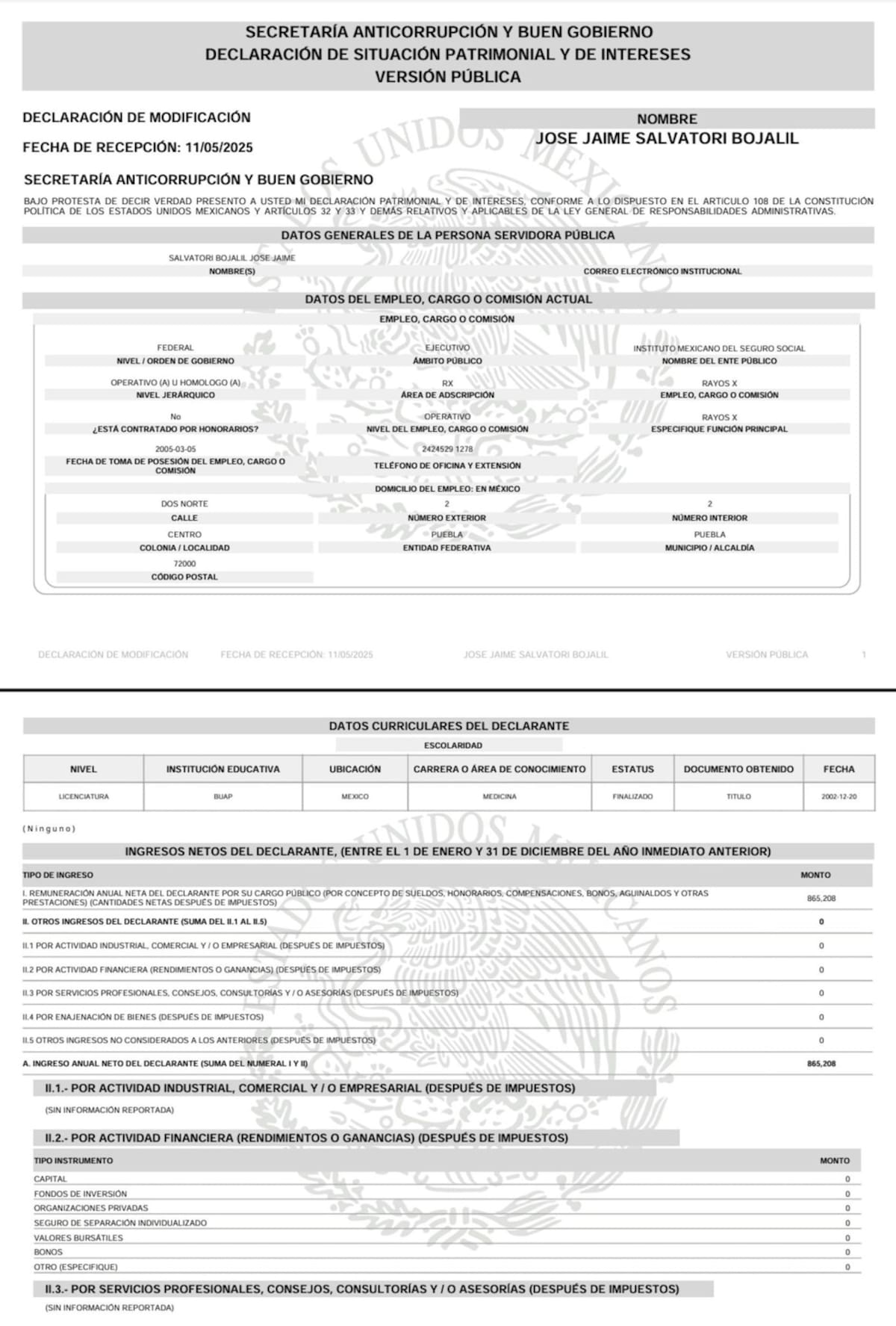 José Jaime Salvatori Bojalil presentó su declaración patrimonial correspondiente a 2025, en la que reportó los ingresos que recibe por su trabajo en el Instituto Mexicano del Seguro Social. | Crédito: X/@Sega_Genesis___