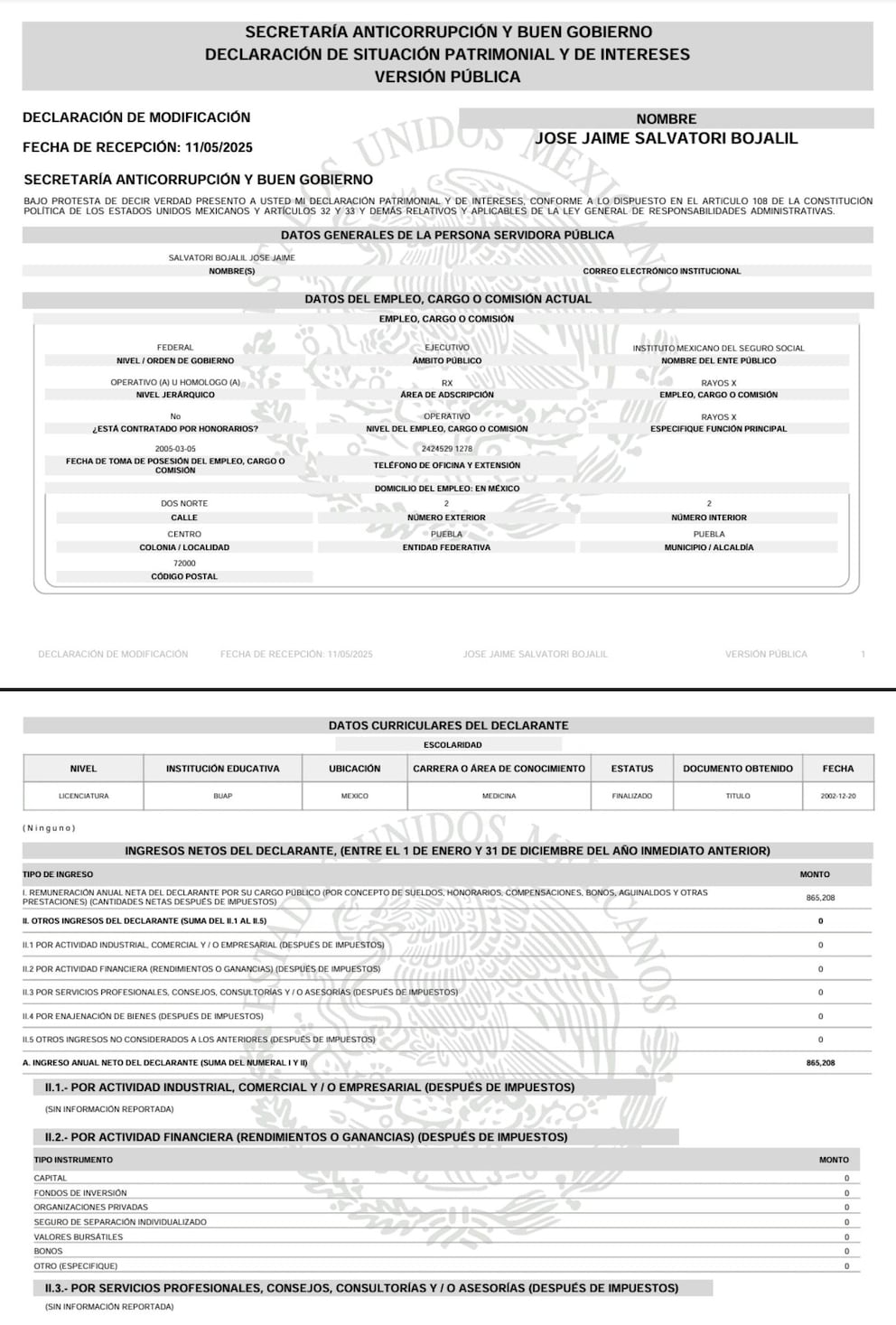 José Jaime Salvatori Bojalil presentó su declaración patrimonial correspondiente a 2025, en la que reportó los ingresos que recibe por su trabajo en el Instituto Mexicano del Seguro Social. | Crédito: X/@Sega_Genesis___