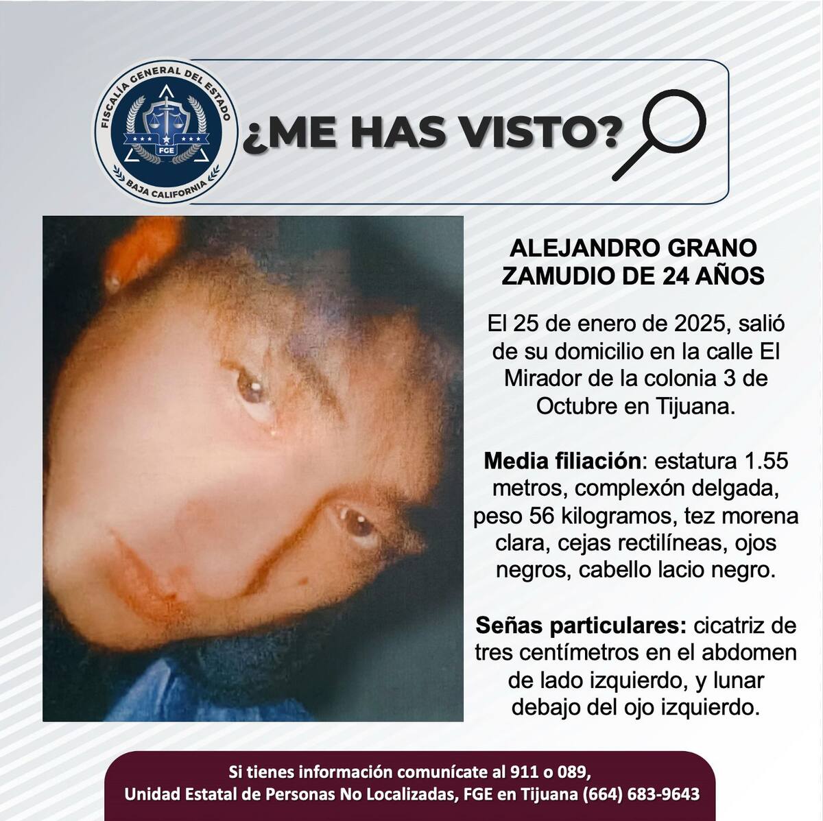 Alejandro Grano Zamudio fue visto por última vez el 25 de enero de 2025.