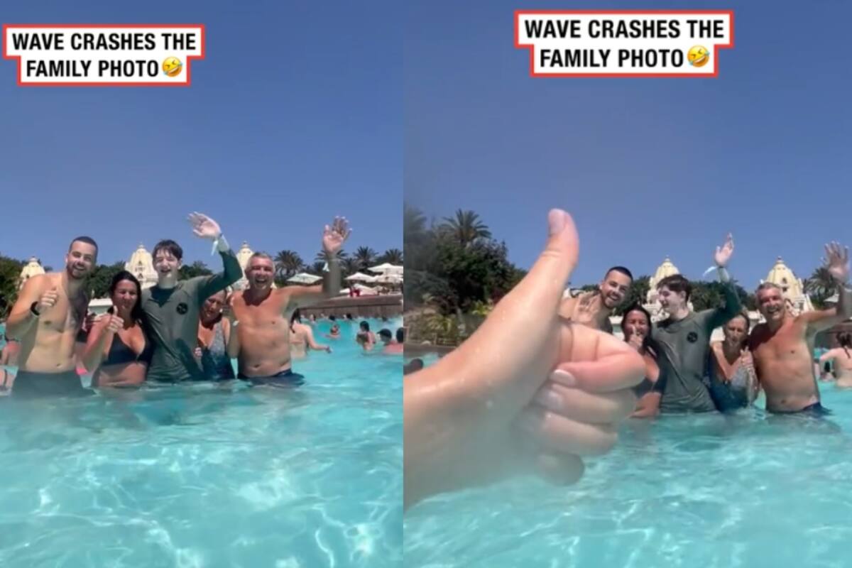 Familia intenta tomarse una foto en el agua, pero la ola los arrastra junto con el fotógrafo