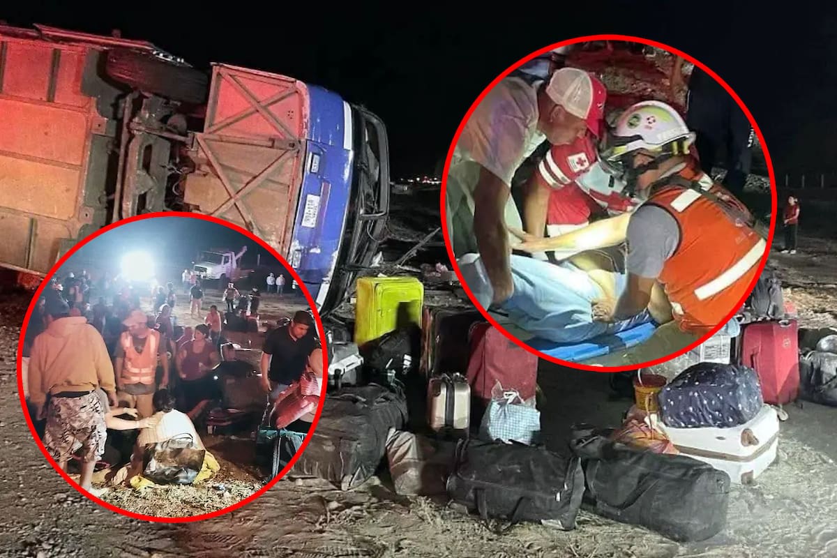 Camión con más de 40 pasajeros que viajaba desde Guanajuato a Texas se volcó en carretera de SLP; murieron 2 personas y 17 heridos