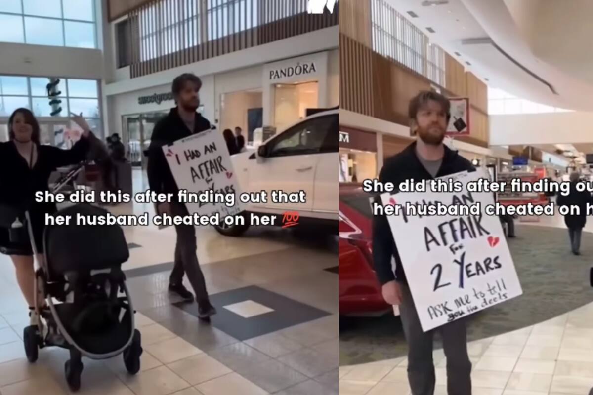“¡Es un engañador!”: Mujer obliga a su esposo a desfilar con un cartel que confiesa su infidelidad