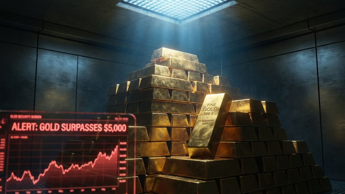 El oro pulveriza récords y alcanza la marca histórica de 5,000 dólares por onza ante la incertidumbre global de este 2026