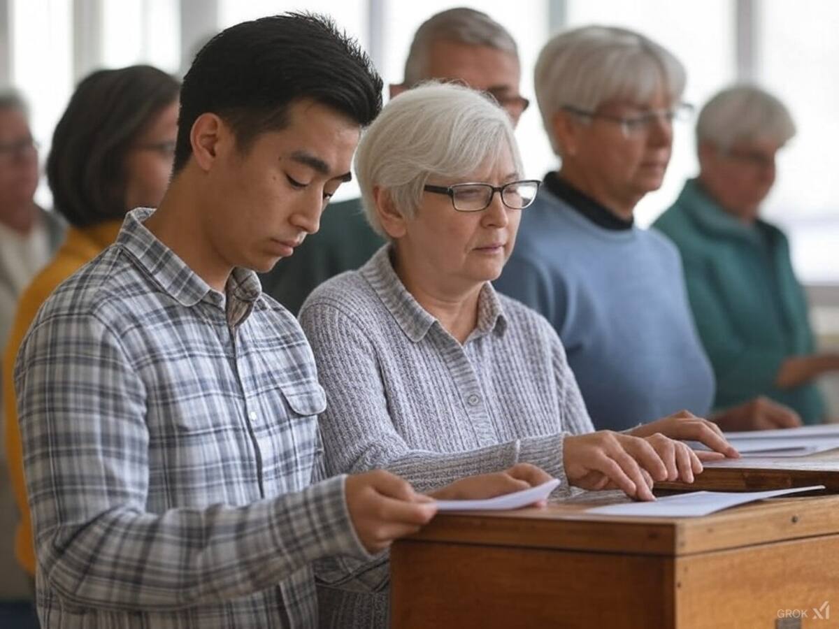 Imagen ilustrativa de personas votando hecha con IA (Grok).