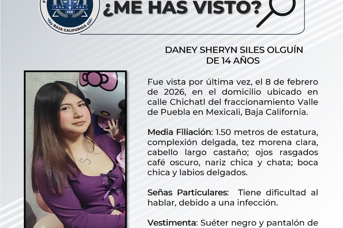 Buscan a Daney Sheryn, adolescente de 14 años desaparecida en Mexicali