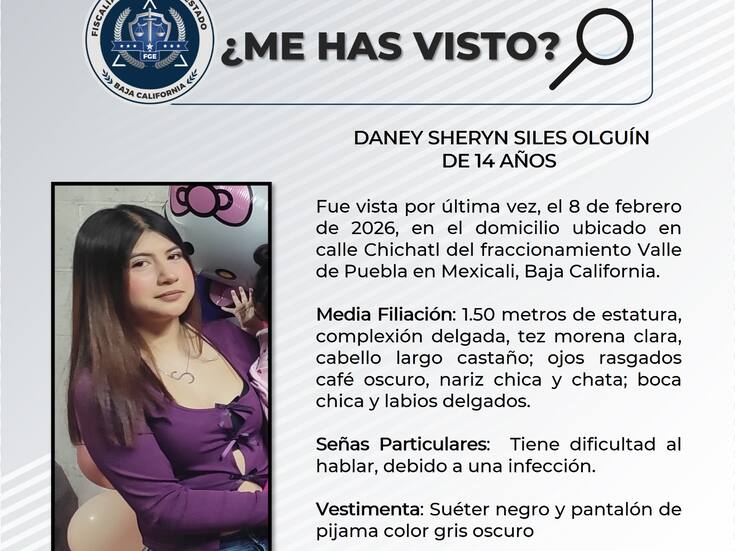Buscan a Daney Sheryn, adolescente de 14 años desaparecida en Mexicali