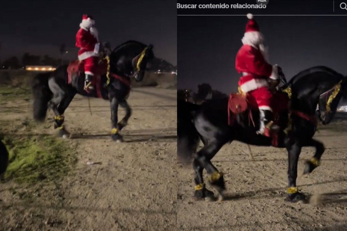 Hombre disfrazado de Santa Claus hace bailar a su caballo y se hace viral