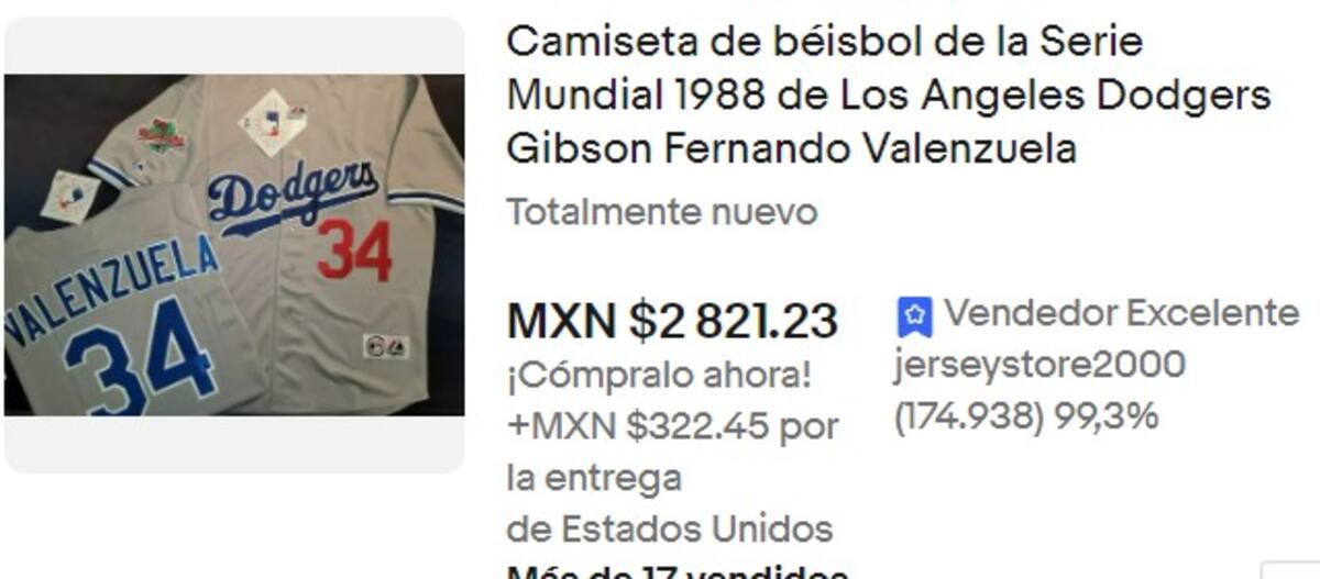 Replica de la jersey que utilizaron los Dodgers de Los Ángeles durante la Serie Mundial de 1988.