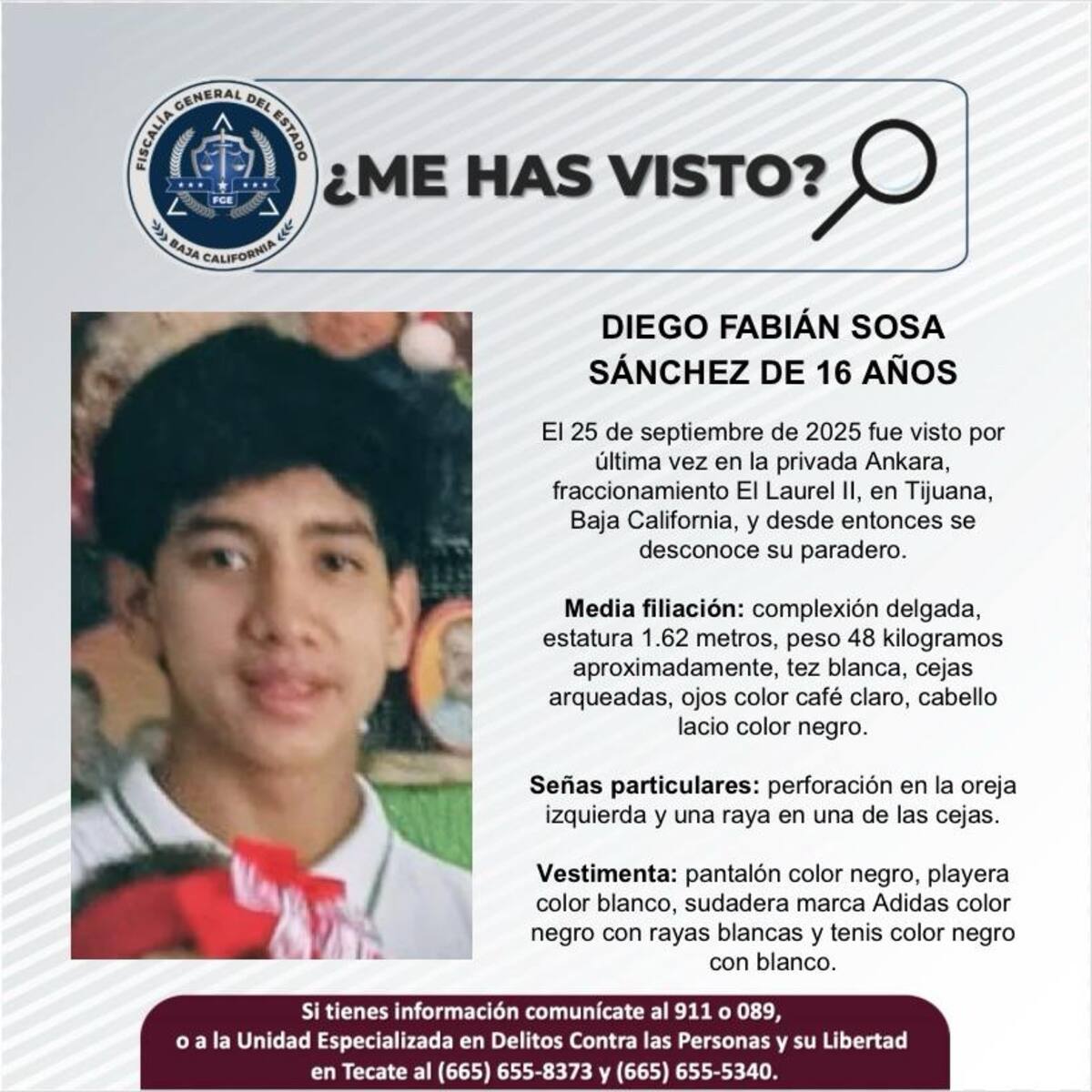 Fue visto por última vez el 25 de septiembre de 2025.