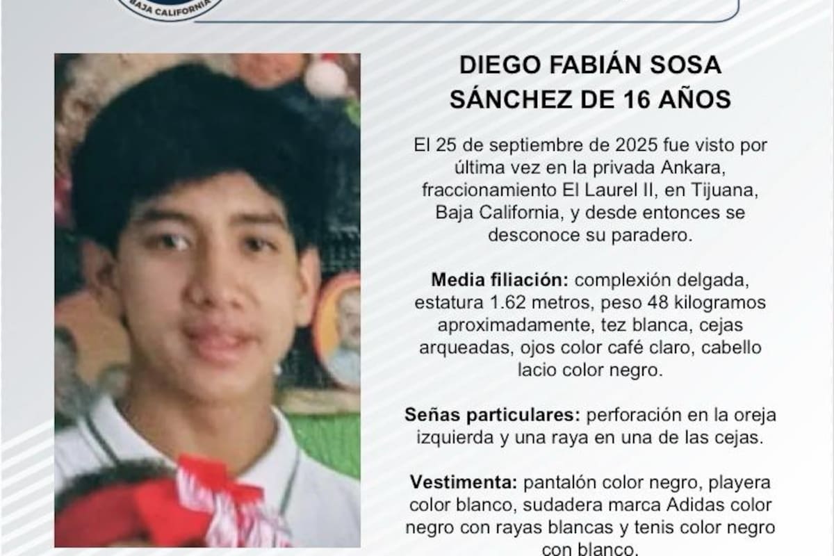 Se busca a Diego Fabián Sosa Sánchez de 16 años
