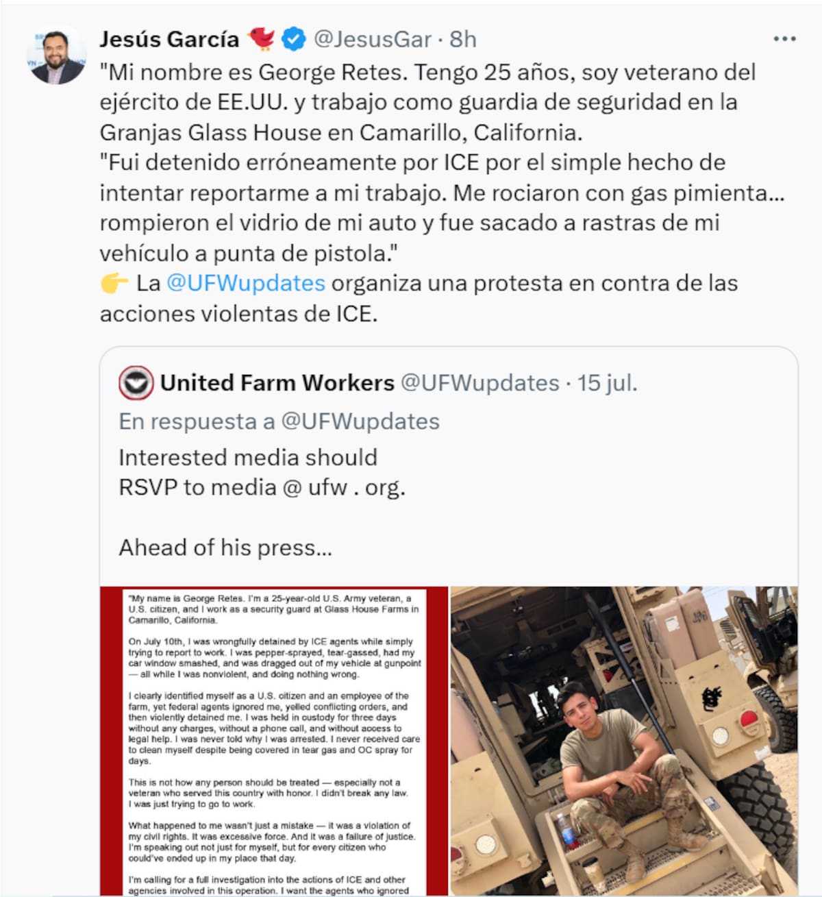 Veterano de los Estados Unidos es confundido con migrante y lo arresta cruelmente el ICE.