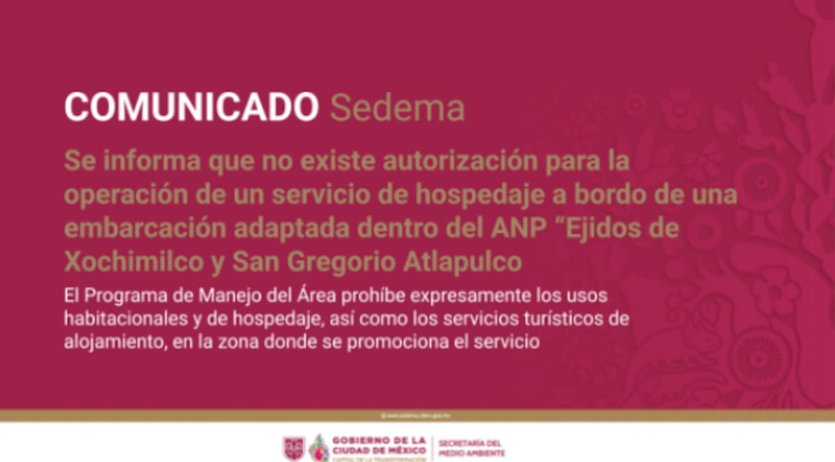 SEDEMA sñaló que la embarcación ofrecía alojamiento turístico sin los permisos requeridos por la normativa ambiental vigente | SEDEMA