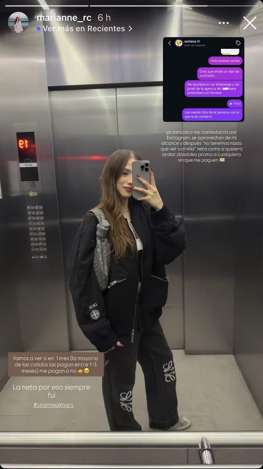 Gonzaga comparte supuestas pruebas de que Soriana sí la contactó. | Captura de pantalla: IG @marianne_rc