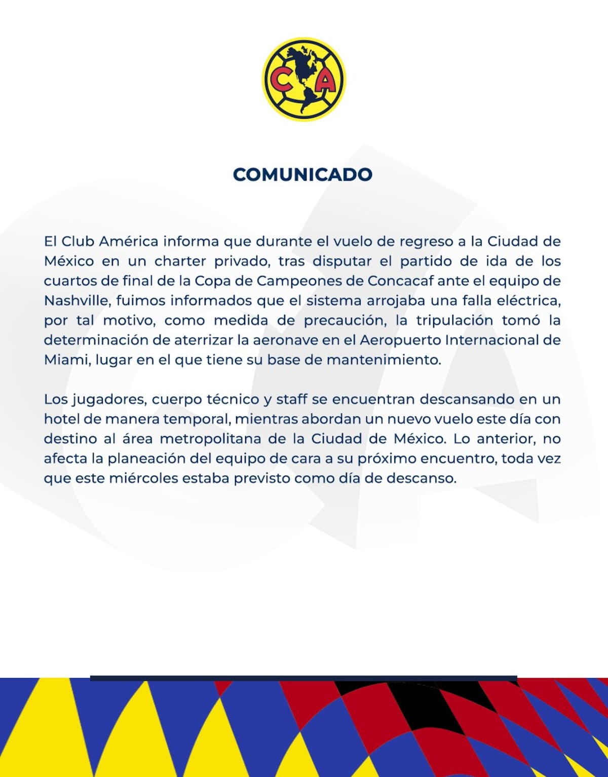 Comunicado del Club América. (Foto: @ClubAmerica)