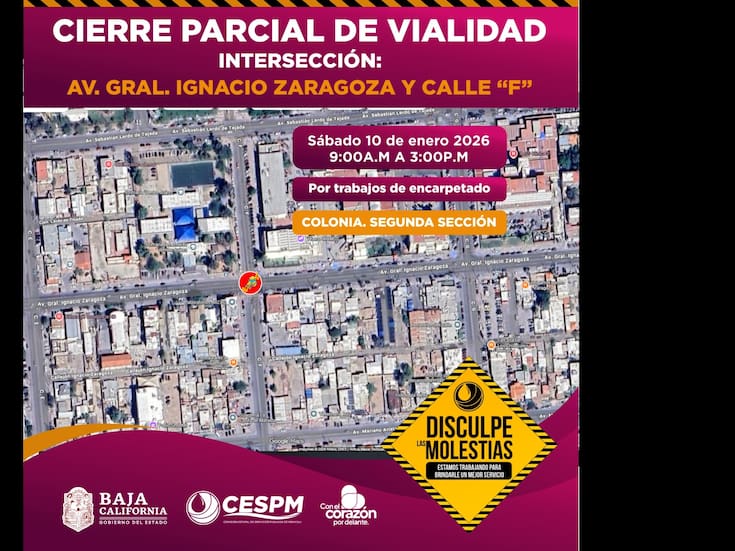 Anuncian cierre parcial de avenida Zaragoza