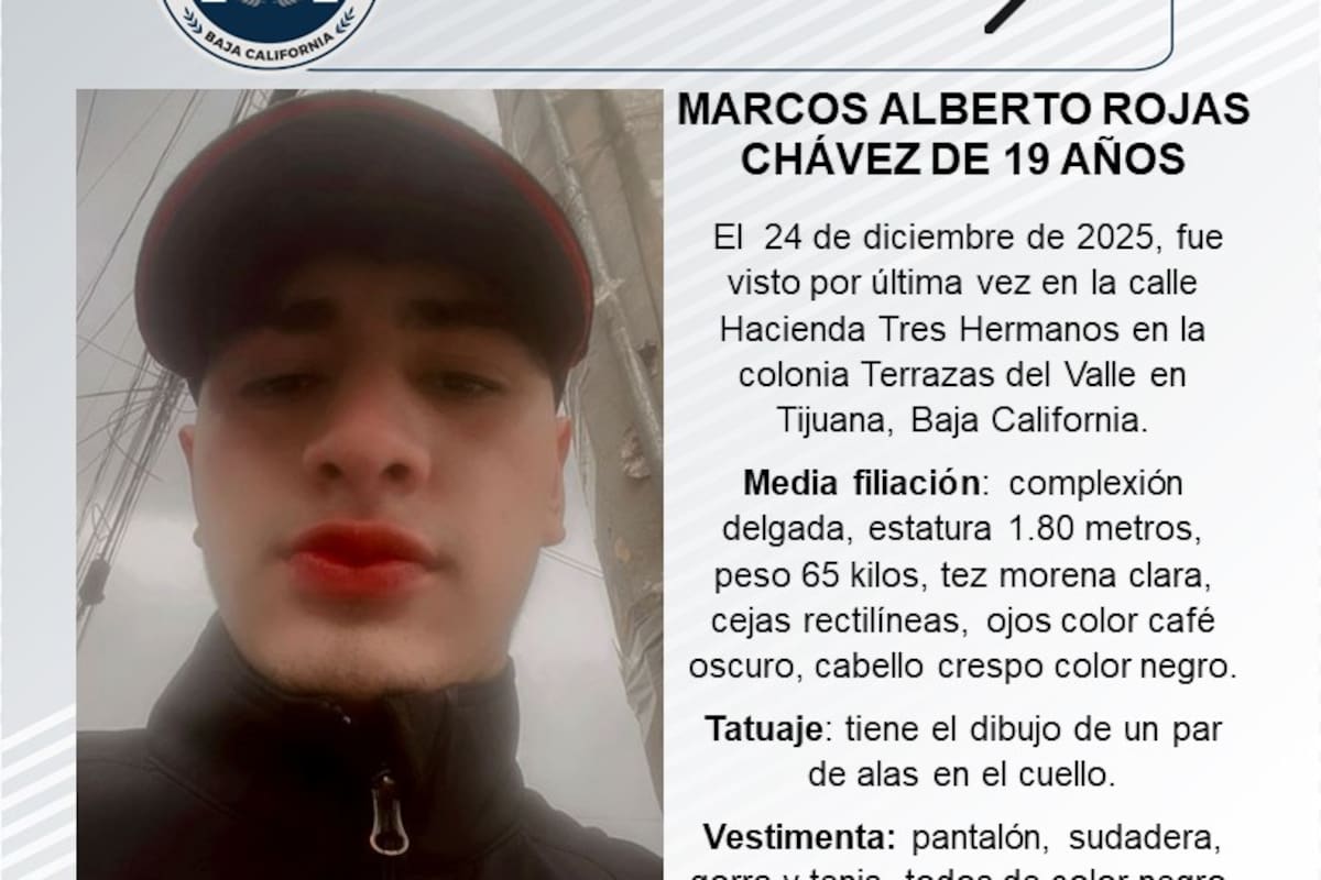 Se busca a Marcos Alberto Rojas Chávez de 19 años de edad