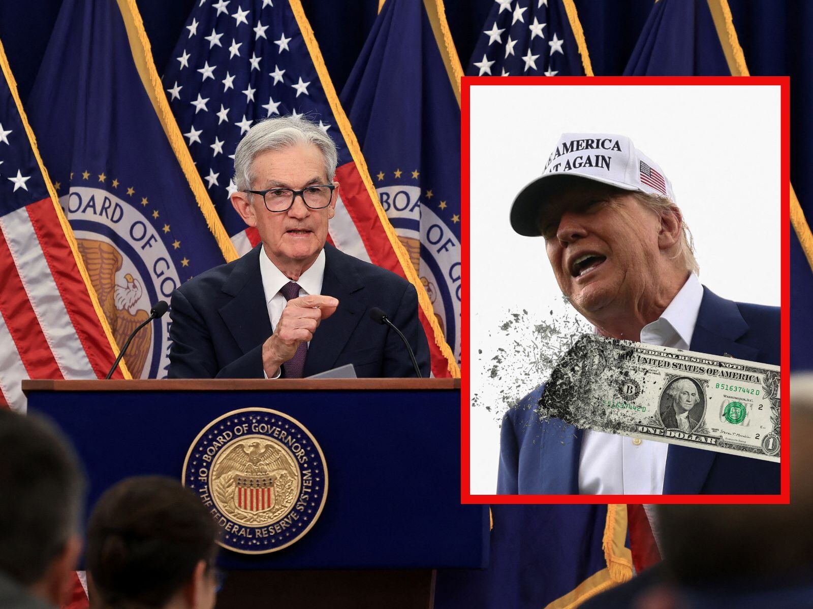 Powell anticipa alzas de precios por aranceles; Trump coquetea con dirigir la Fed. | Crédito: REUTERS/Canva