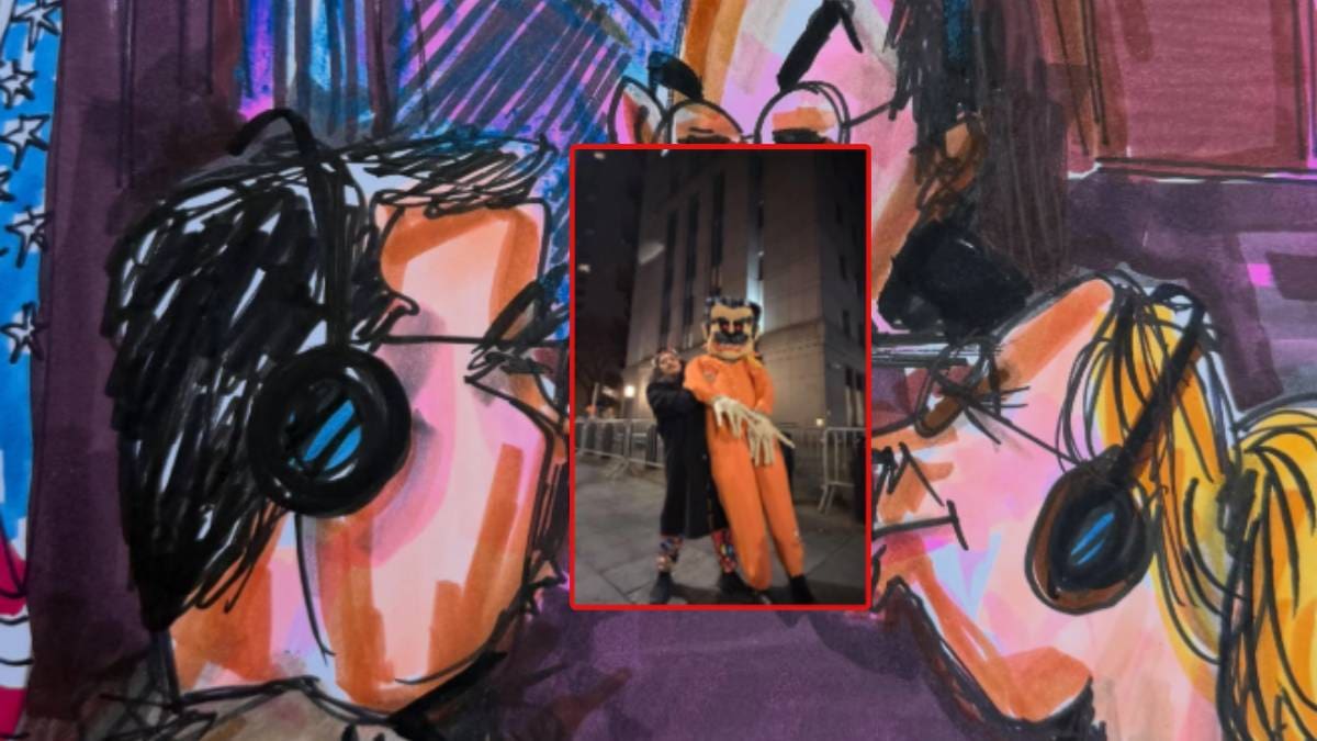 Jorge Torrealba, el caricaturista venezolano que hizo “Maduro reo”, un muñeco que estuvo a las afueras de los tribunales y que también dibujó a él y a Cilia Flores por segunda vez durante la audiencia