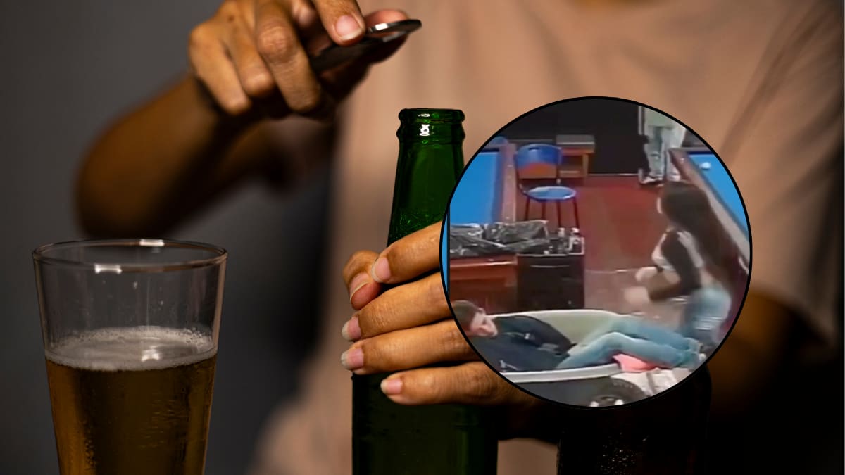 VIDEO: Mujer encuentra a su novio desmayado por alcohol en un billar, lo sube a una carretilla, le da un beso en la frente y se lo lleva a casa