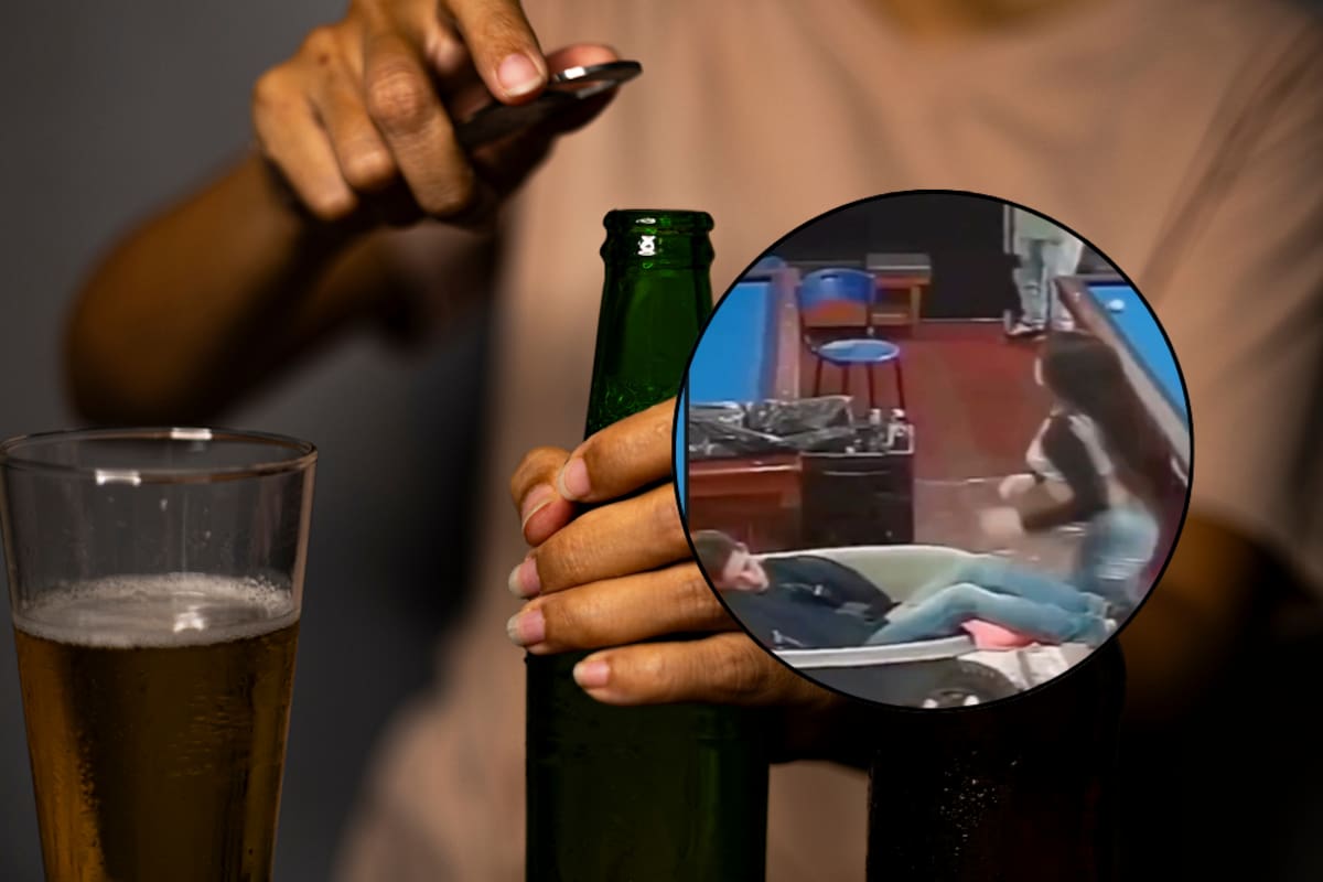 VIDEO: Mujer encuentra a su novio desmayado por alcohol en un billar, lo sube a una carretilla, le da un beso en la frente y se lo lleva a casa