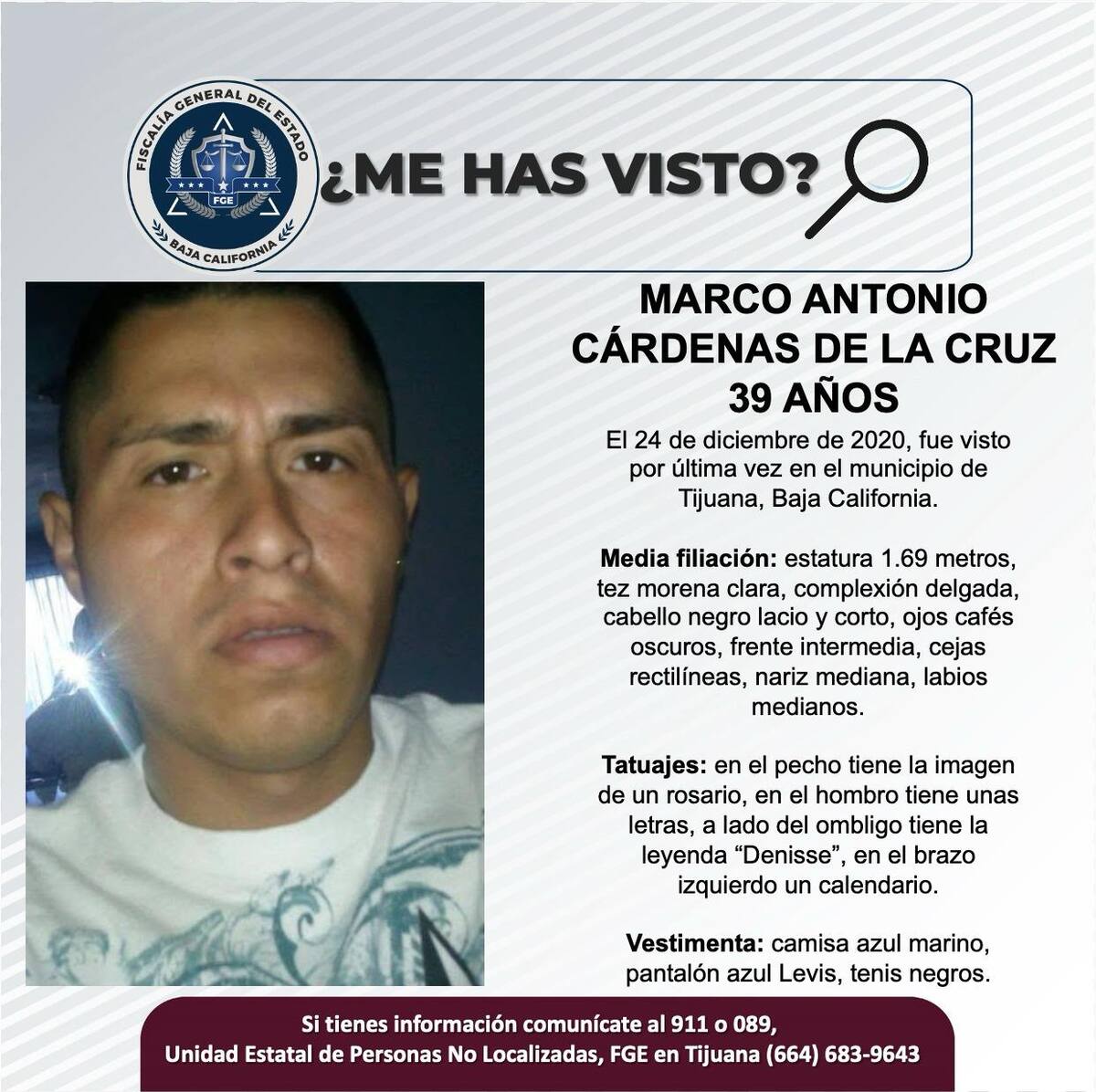 Marco Antonio Cárdenas de la Cruz fue visto por última vez el 24 de noviembre de 2020.