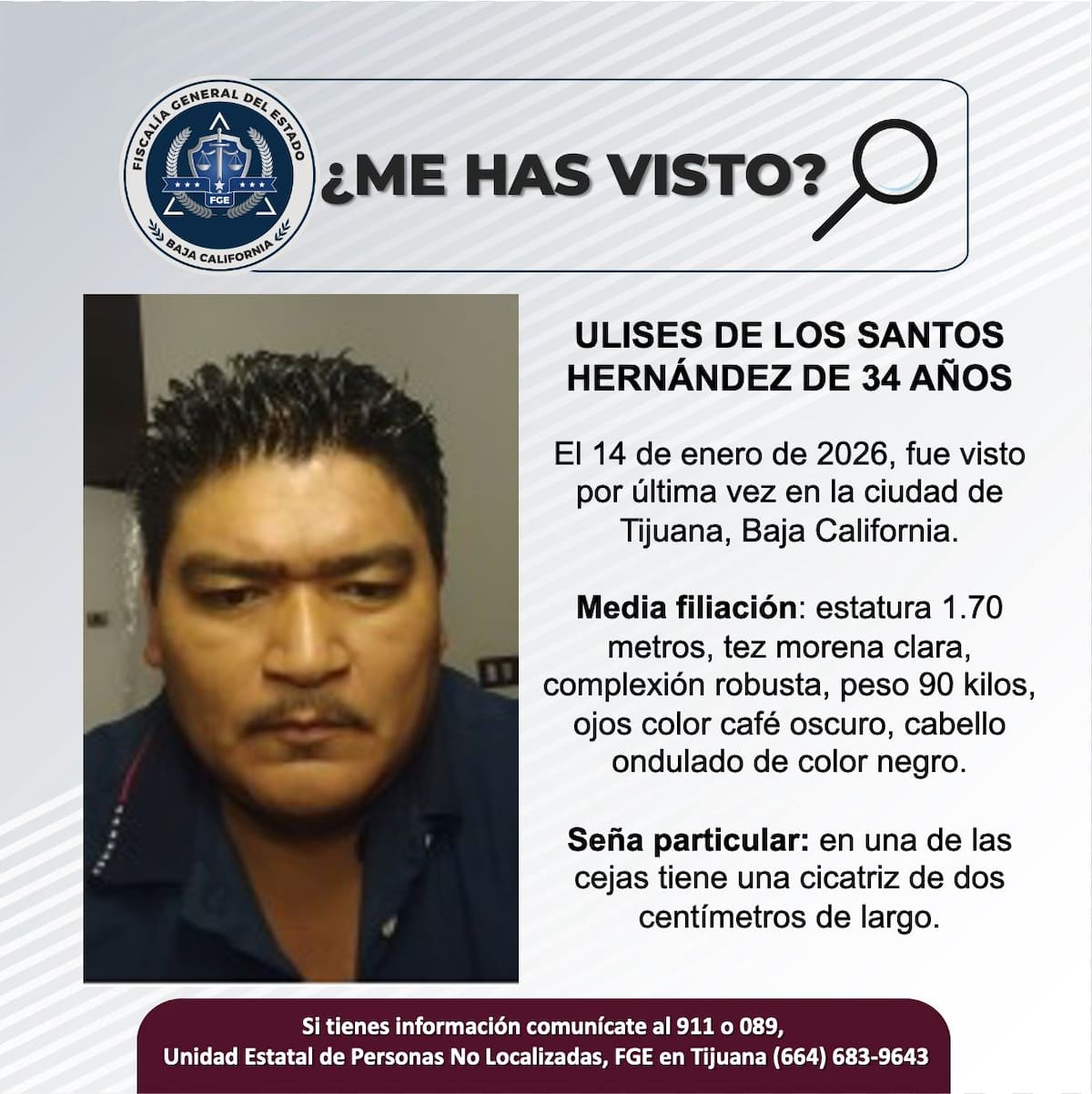 Fue visto por última vez el 14 de enero de 2026.