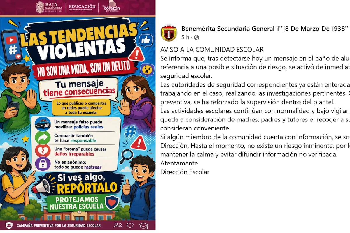 Supuesta amenaza escolar activa protocolos de seguridad en secundaria 18 de Marzo