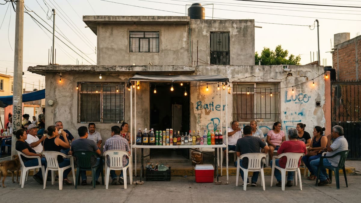 Venta de alcohol en casas y cocheras se vuelve foco de sanciones ante el aumento de puestos improvisados en zonas habitacionales. /Ilustrativa hecha con IA