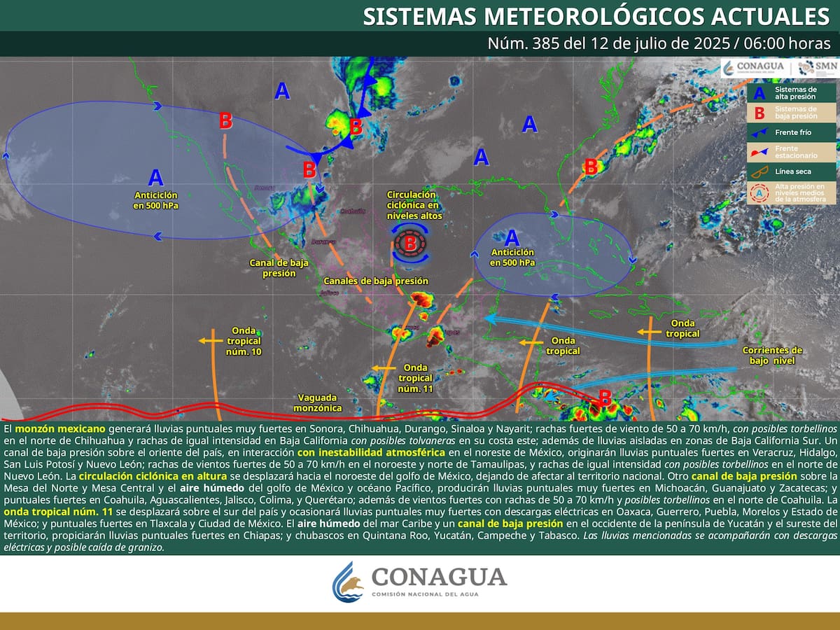 Imagen de los Sistemas Meteorológicos actualmente activos en México.
