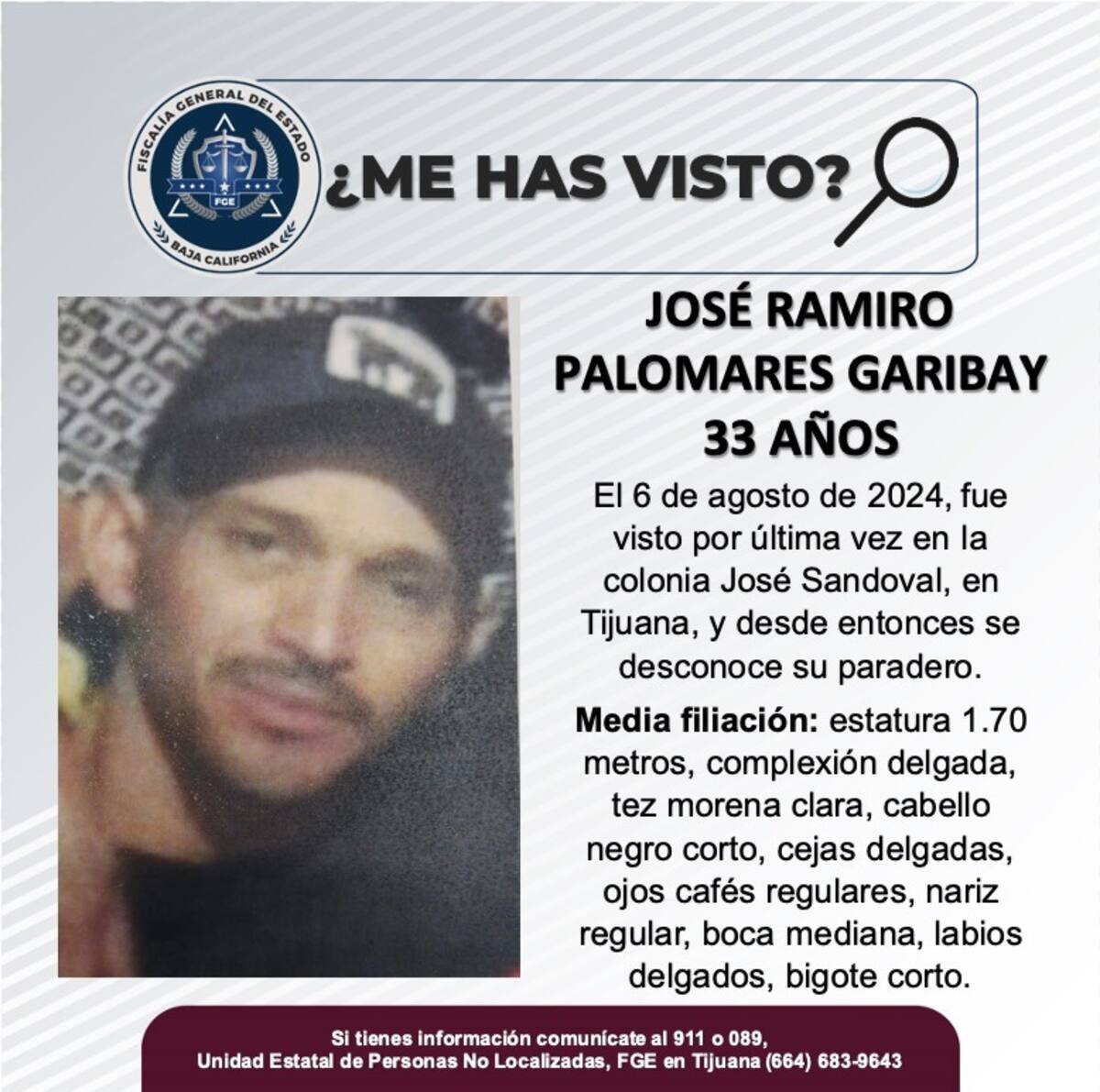 José Ramiro Palomares Garibay fue visto por última vez el 6 de agosto de 2024.
