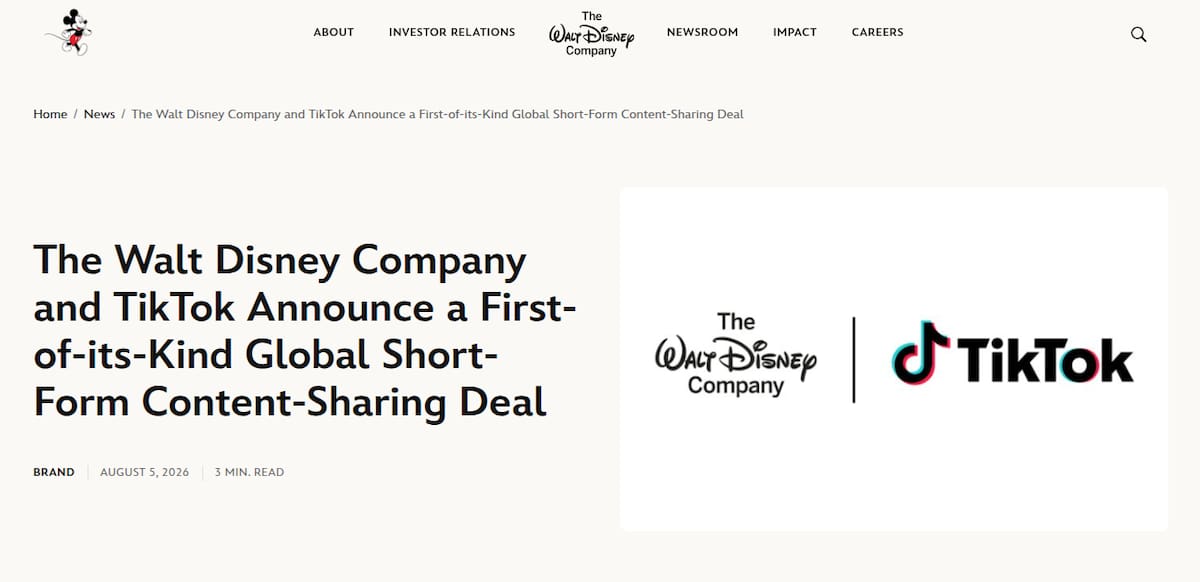 Disney y TikTok firman acuerdo global para llevar videos de fans a Disney+. Foto: Captura de pantalla