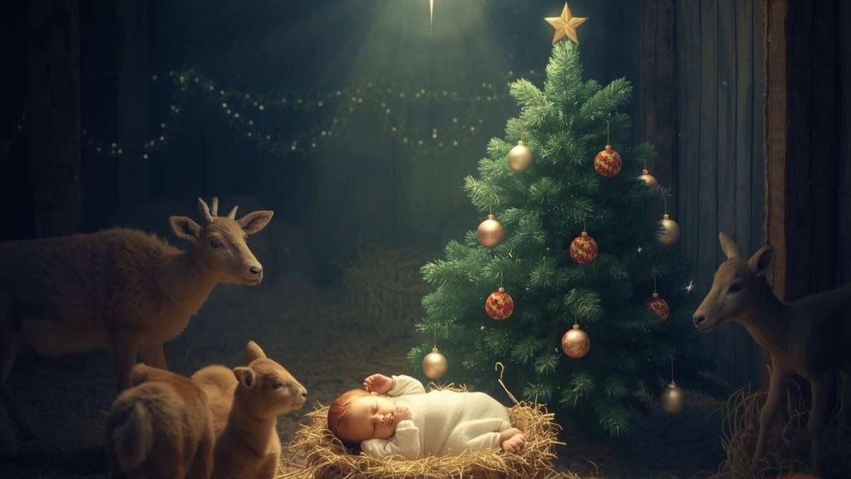 Niño Dios con pino navideño