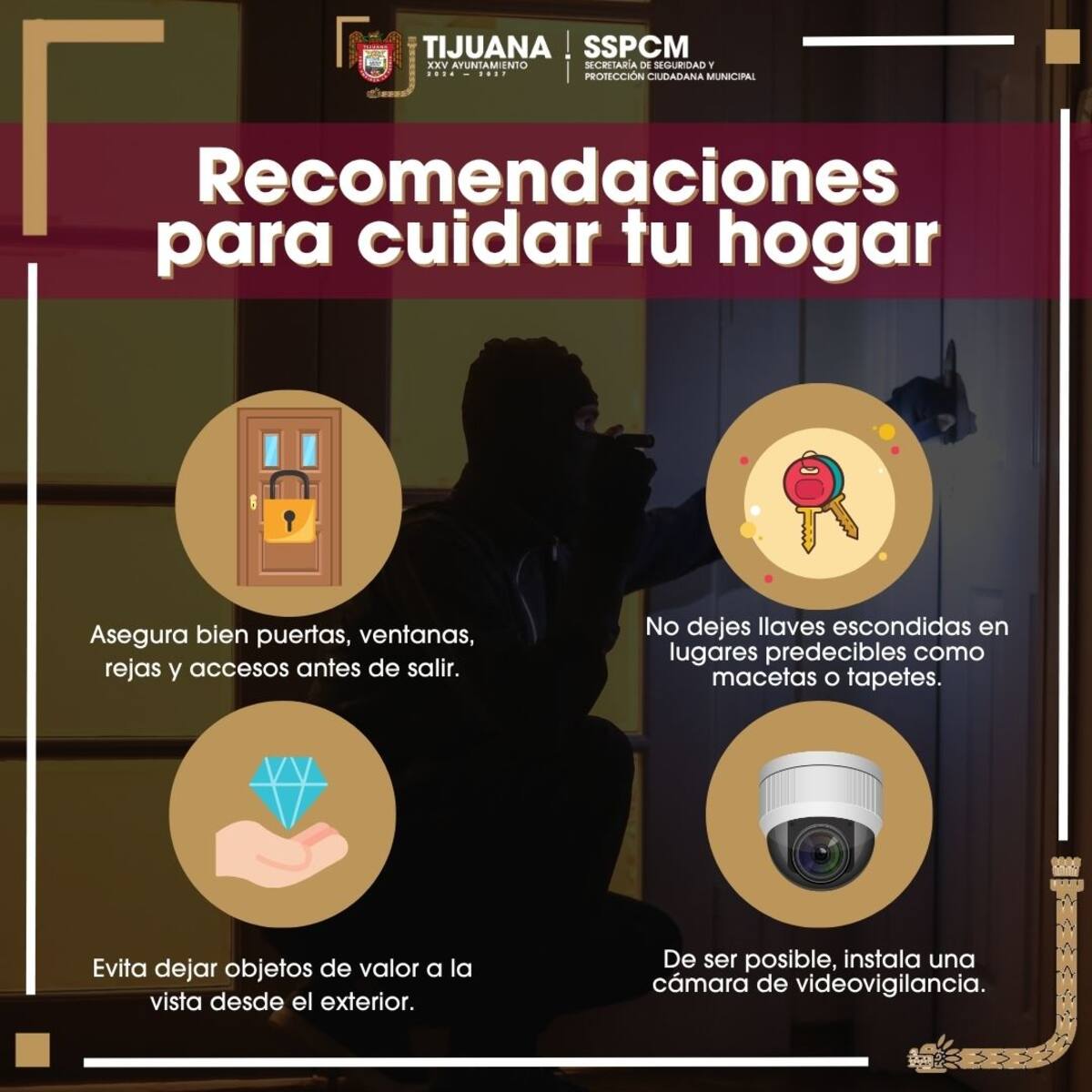 La SSPCM exhorta a la población a tomar medidas preventivas para evitar robos durante la temporada vacacional. Foto: Cortesía