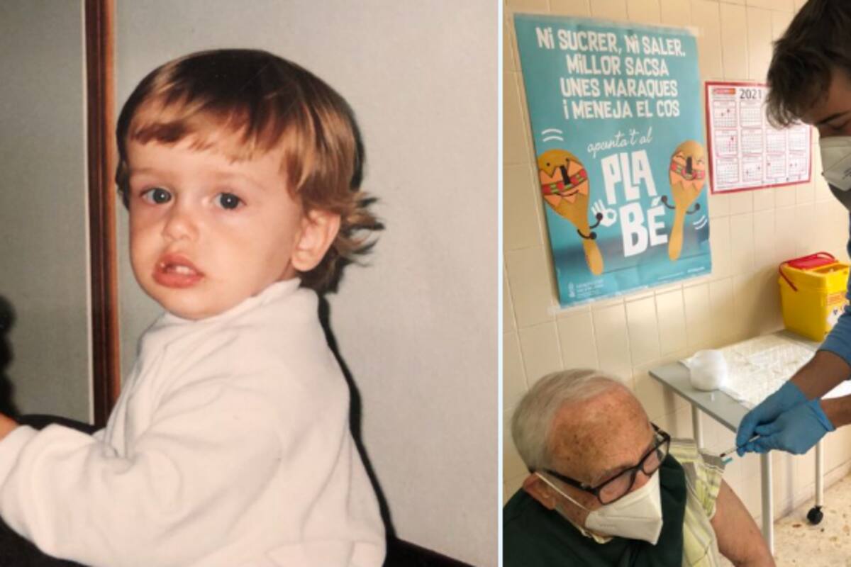 "Mis abuelos siempre han cuidado de mí": La emotiva foto del enfermero que vacuna a su abuelo en España y que se volvió viral