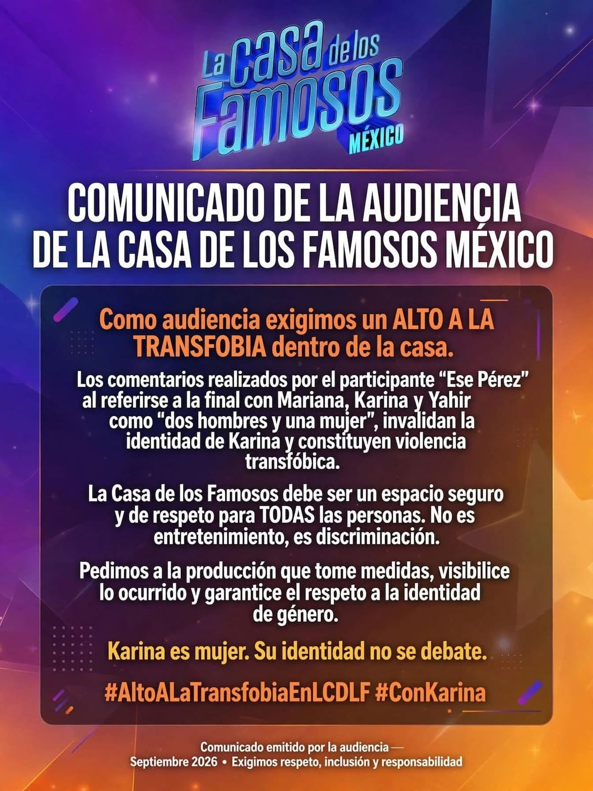 Ese Pérez es señalado en redes por comentarios sobre Karina Torres en La Casa de los Famosos México 2026. Esto fue lo que dijo sobre la final.