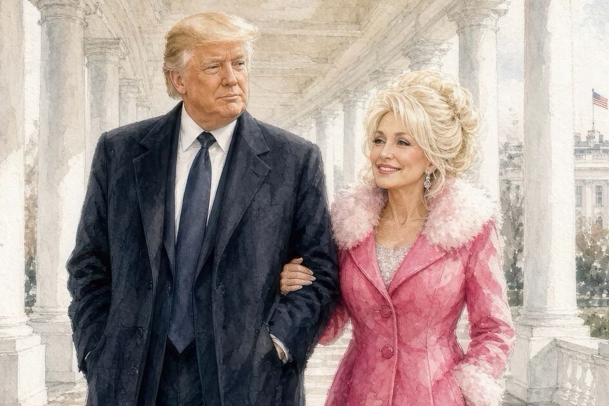 Donald Trump homenajea a Dolly Parton con un dibujo de ambos en la Casa Blanca