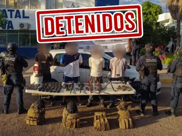 Tras operativo en Culiacán, aseguran a cuatro civiles armados con fusiles, ametralladora y equipo táctico