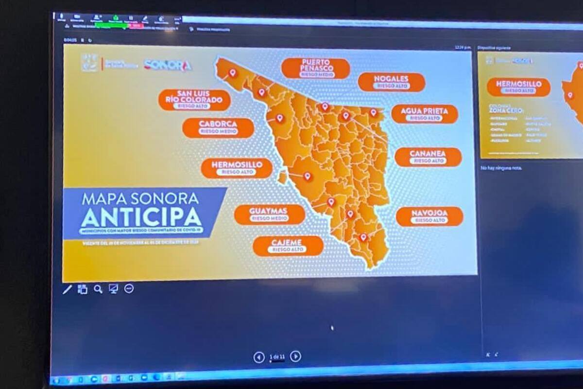 Mapa Sonora Anticipa: Hermosillo en riesgo alto de contagios de Covid-19