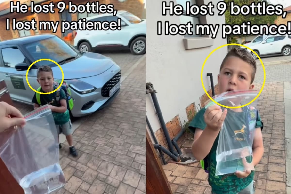 “Él perdió 9 botes, yo mi paciencia”: madre se harta y manda a su hijo con agua en bolsa Ziploc